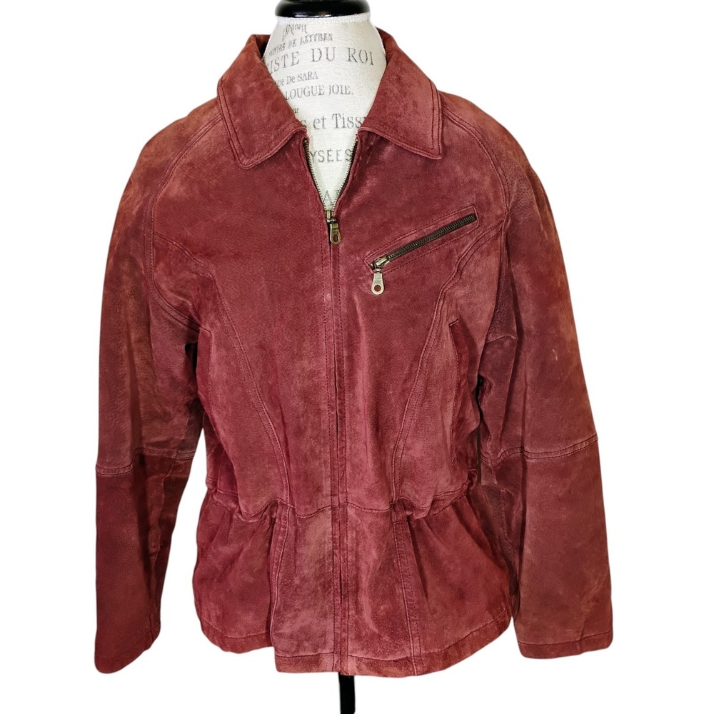 Vintage Outbrook Suede Leather Jacket Womens Medium Mahogany Full Zip‎ 90s Retro